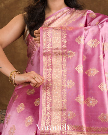 Rose Pink Pure Dupion Silk Saree