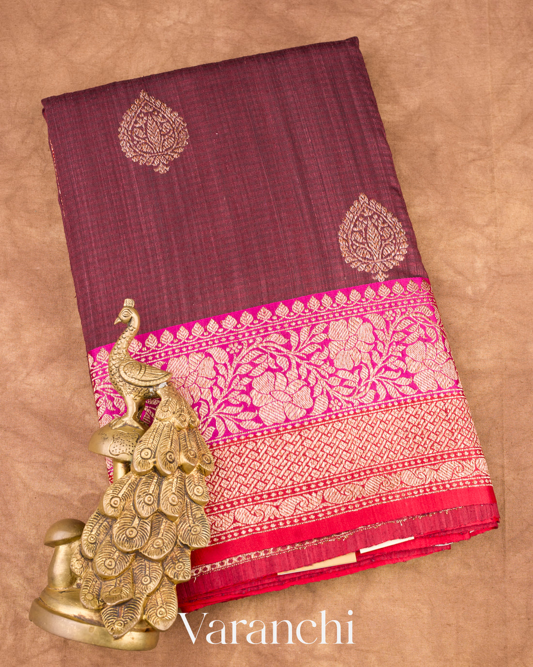 Dark Wine Pure Dupion Silk Handloom Saree