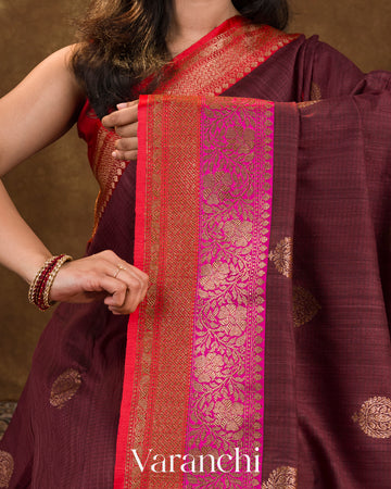 Dark Wine Pure Dupion Silk Handloom Saree