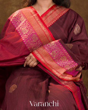 Dark Wine Pure Dupion Silk Handloom Saree