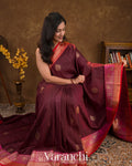 Dark Wine Pure Dupion Silk Handloom Saree