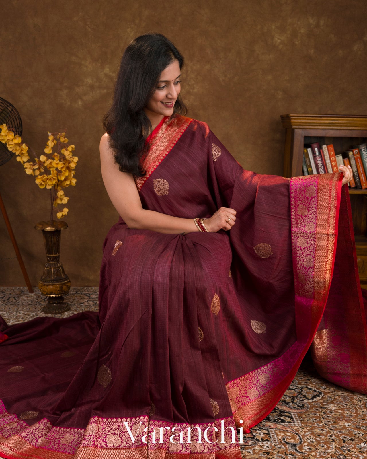 Dark Wine Pure Dupion Silk Handloom Saree