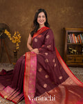 Dark Wine Pure Dupion Silk Handloom Saree