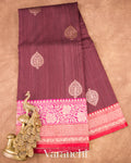 Dark Wine Pure Dupion Silk Handloom Saree