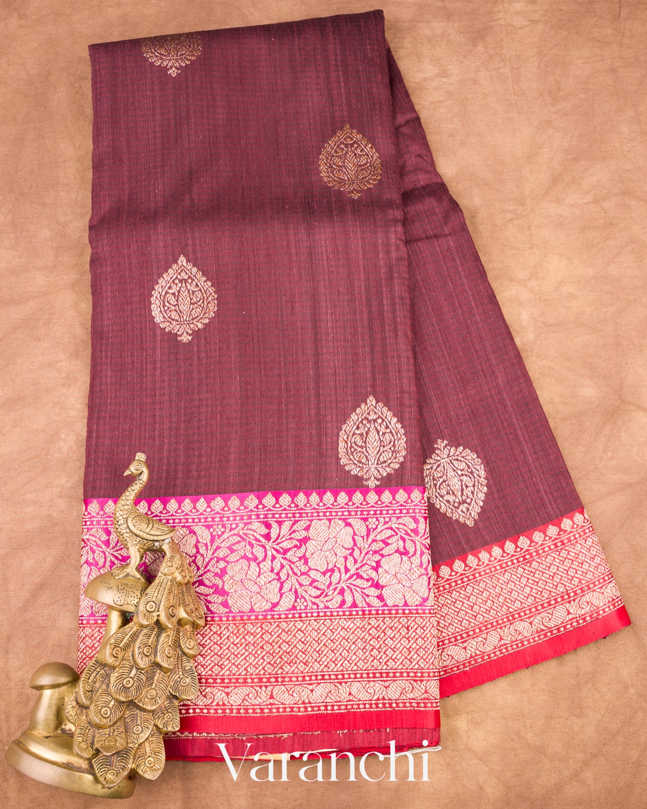 Dark Wine Pure Dupion Silk Handloom Saree