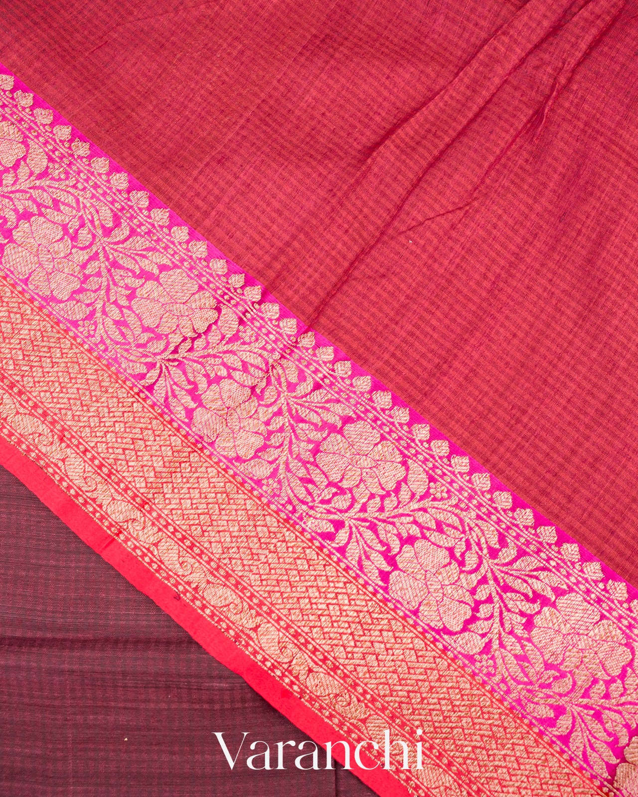 Dark Wine Pure Dupion Silk Handloom Saree