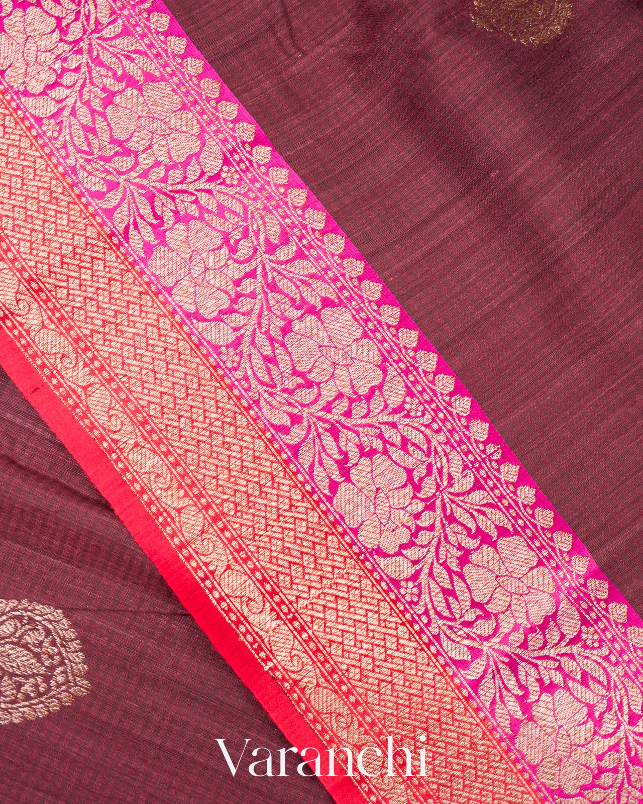 Dark Wine Pure Dupion Silk Handloom Saree