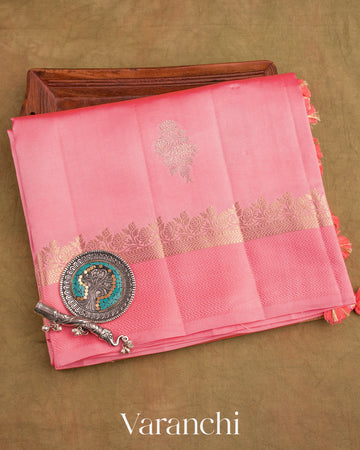 Rose Pink Pure Dupion Silk Saree