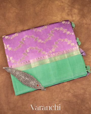 Lavender Creeper Design Pure Dupion Silk Saree