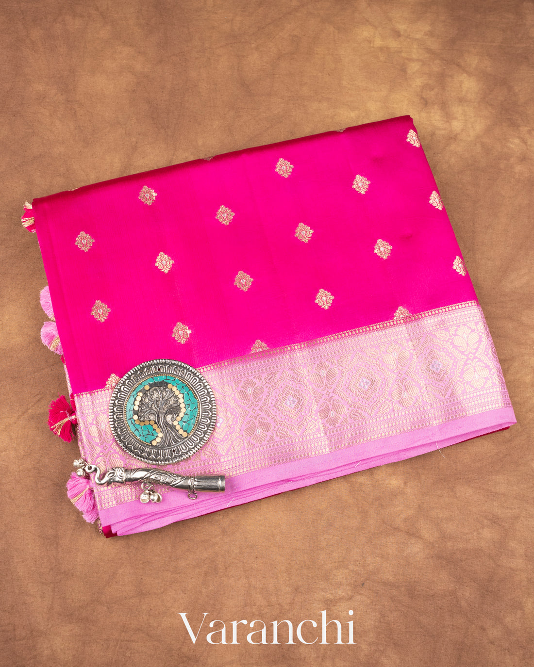 Rani Pink Pure Dupion Silk Saree