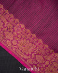 Jet Black Pure Dupion Silk Handloom Saree