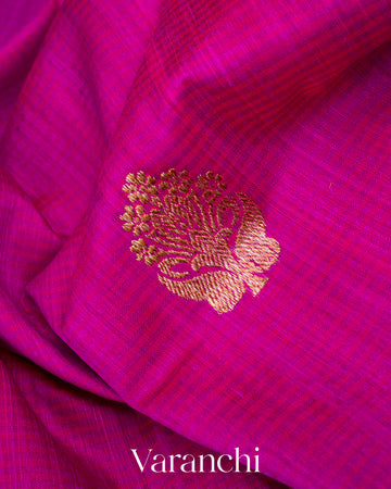 Deep Magenta Pure Dupion Silk Handloom Saree