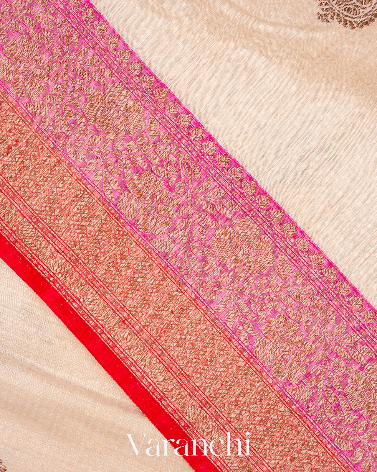 Off White Pure Dupion Silk Handloom Saree