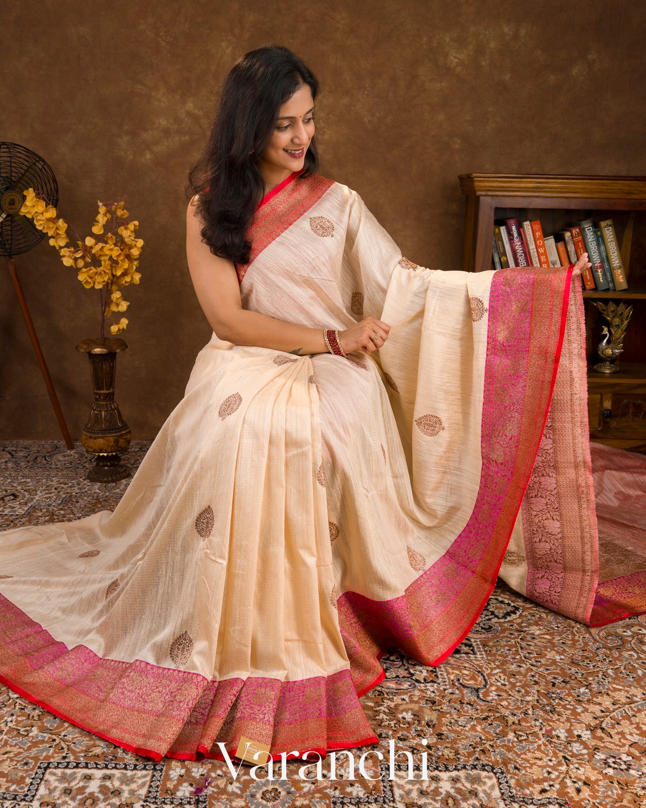 Off White Pure Dupion Silk Handloom Saree