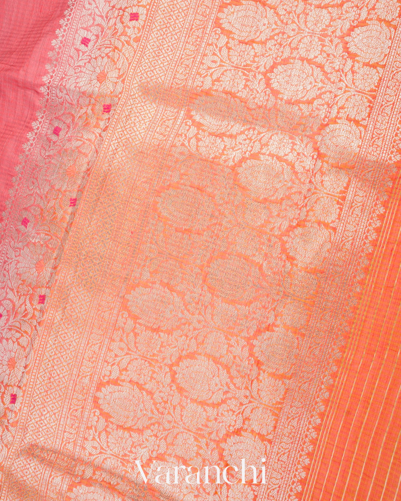 Coral Pink Pure Dupion Silk Handloom Saree