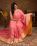 Coral Pink Pure Dupion Silk Handloom Saree