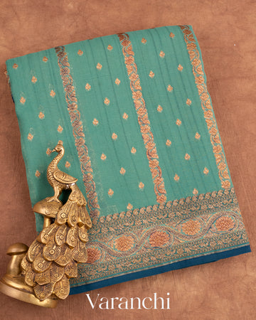 Light Sea Green Pure Khaddi Georgette Silk Handloom Saree