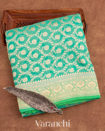 Aqua Green Pure Georgette Silk Handloom Saree