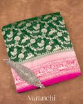Bottle Green Shikargah Pure Georgette Silk Saree