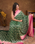 Bottle Green Shikargah Pure Georgette Silk Saree