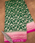 Bottle Green Shikargah Pure Georgette Silk Saree