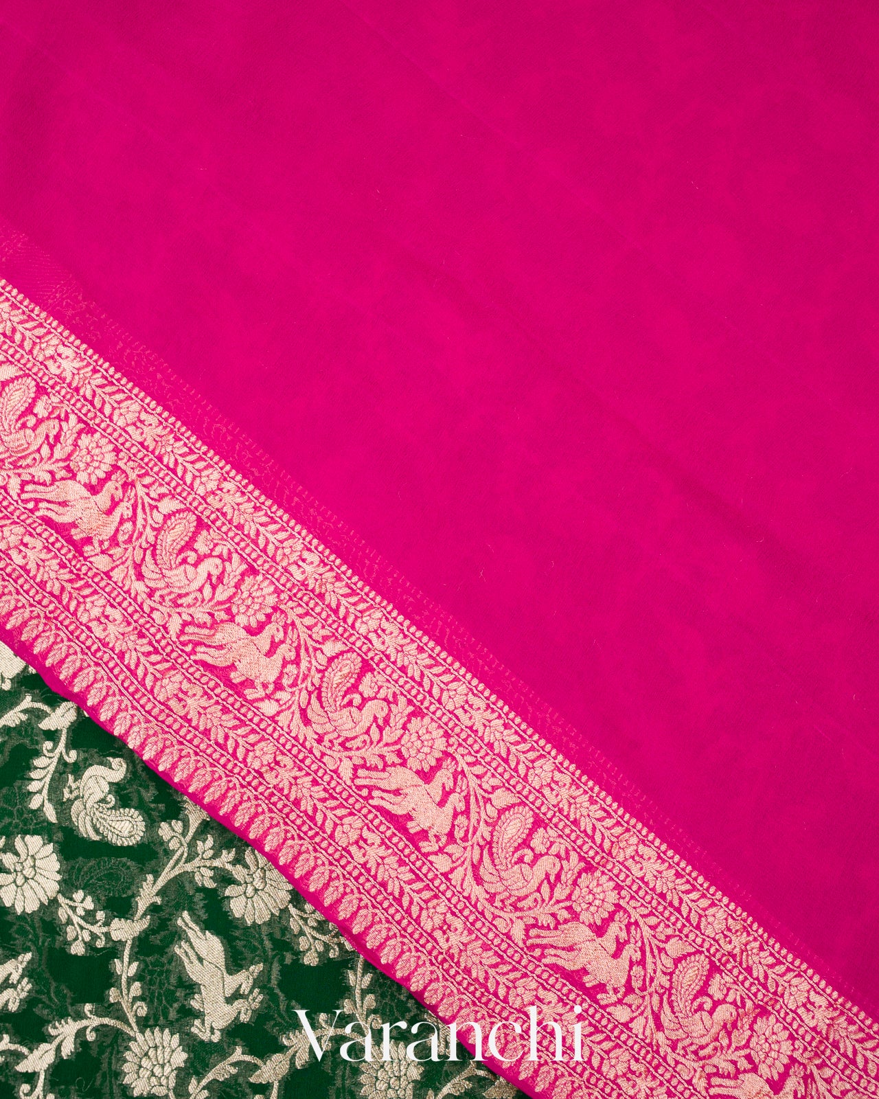 Bottle Green Shikargah Pure Georgette Silk Saree