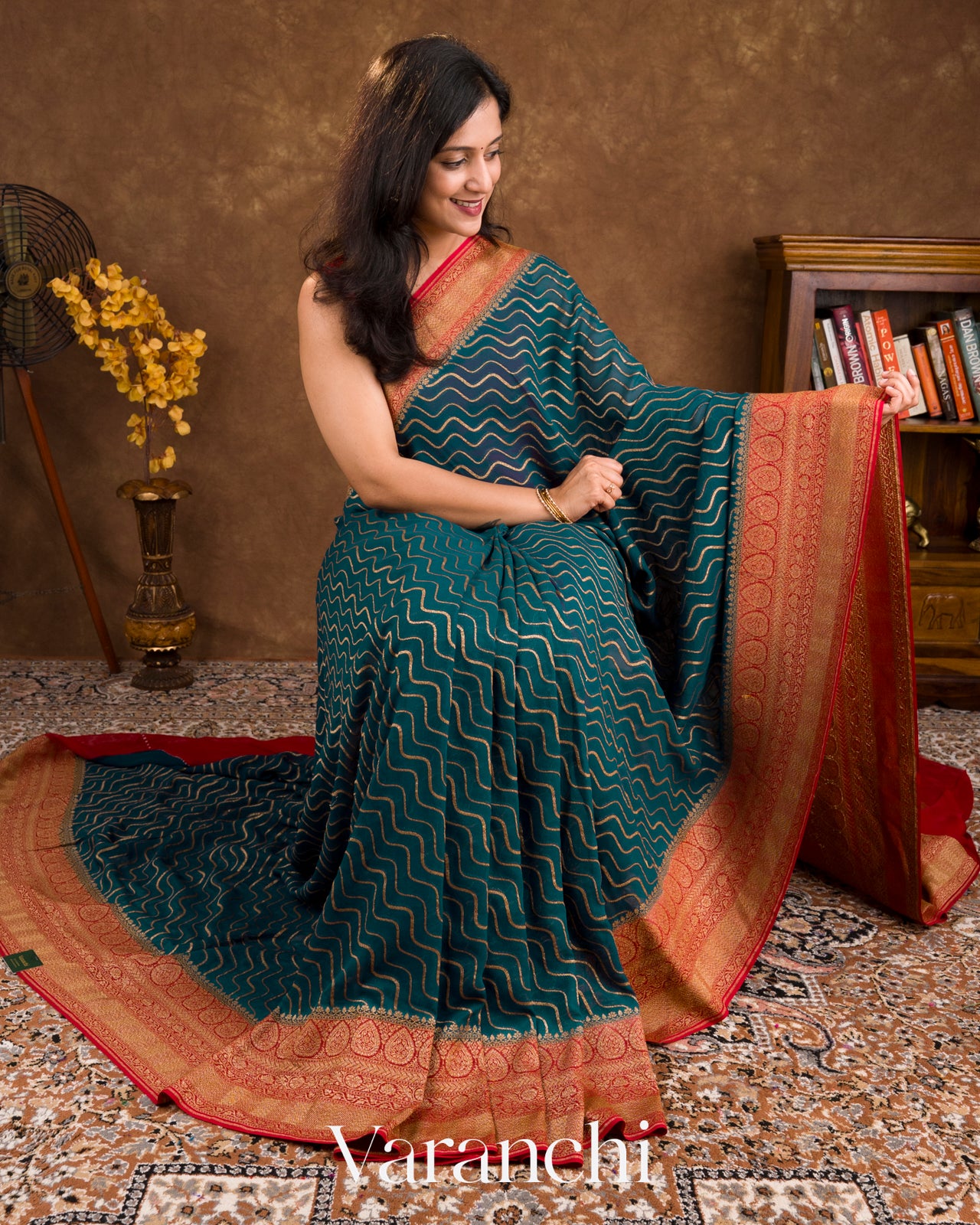 Ink Blue Pure Georgette Silk Handloom Saree