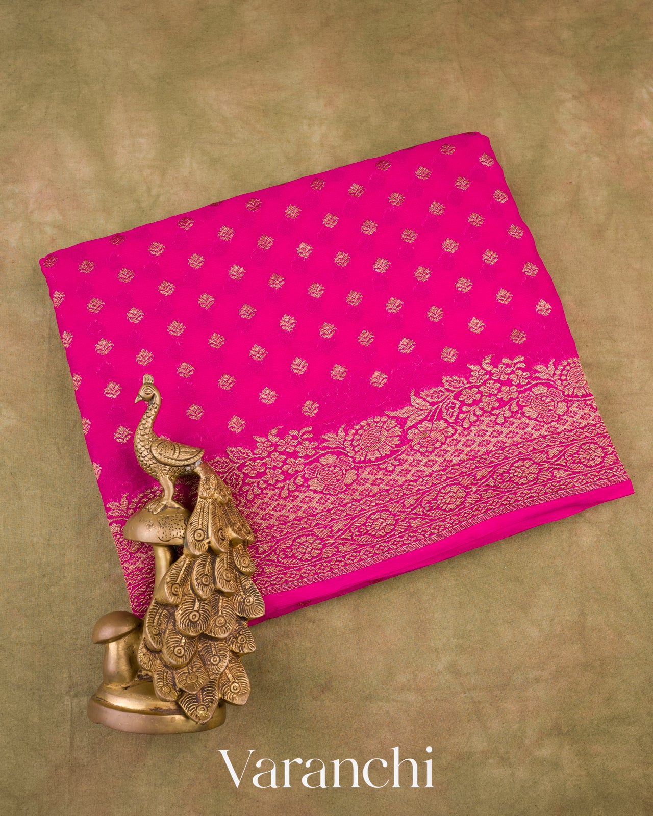 Rani Pink Pure Georgette Silk Handloom Saree
