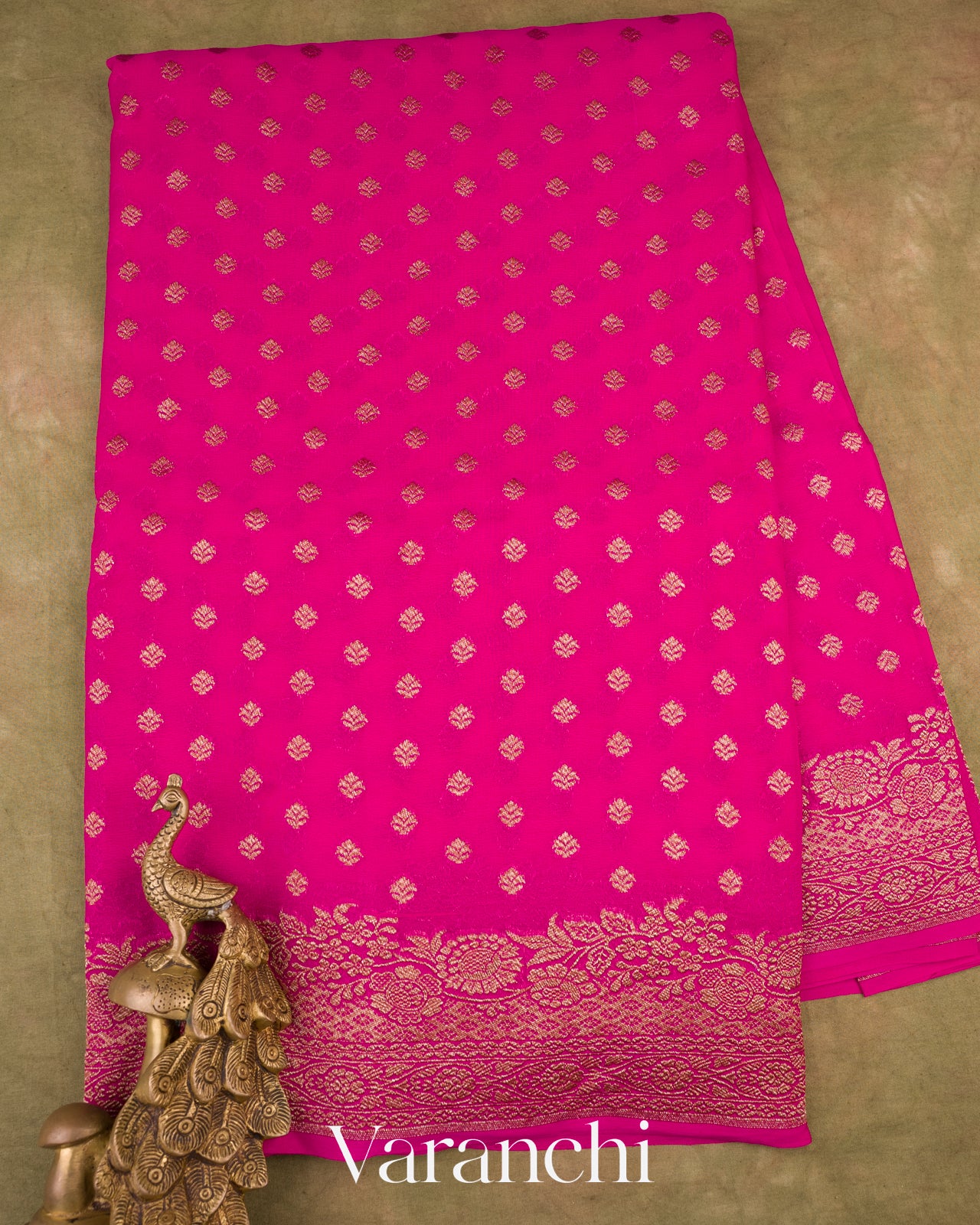 Rani Pink Pure Georgette Silk Handloom Saree