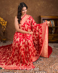 Bright Red Pure Khaddi Georgette Silk Saree