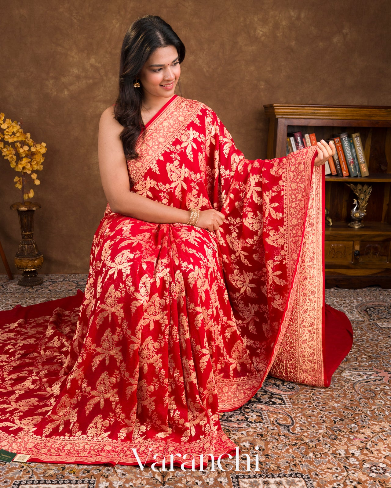 Bright Red Pure Khaddi Georgette Silk Saree