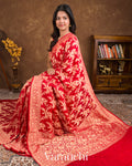 Bright Red Pure Khaddi Georgette Silk Saree