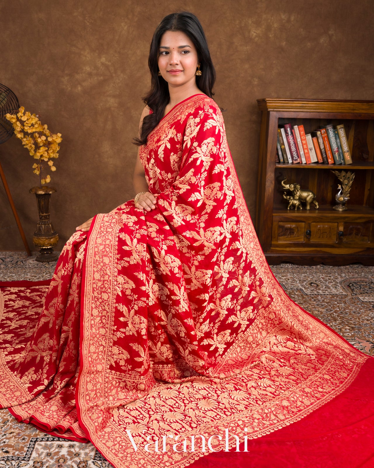 Bright Red Pure Khaddi Georgette Silk Saree