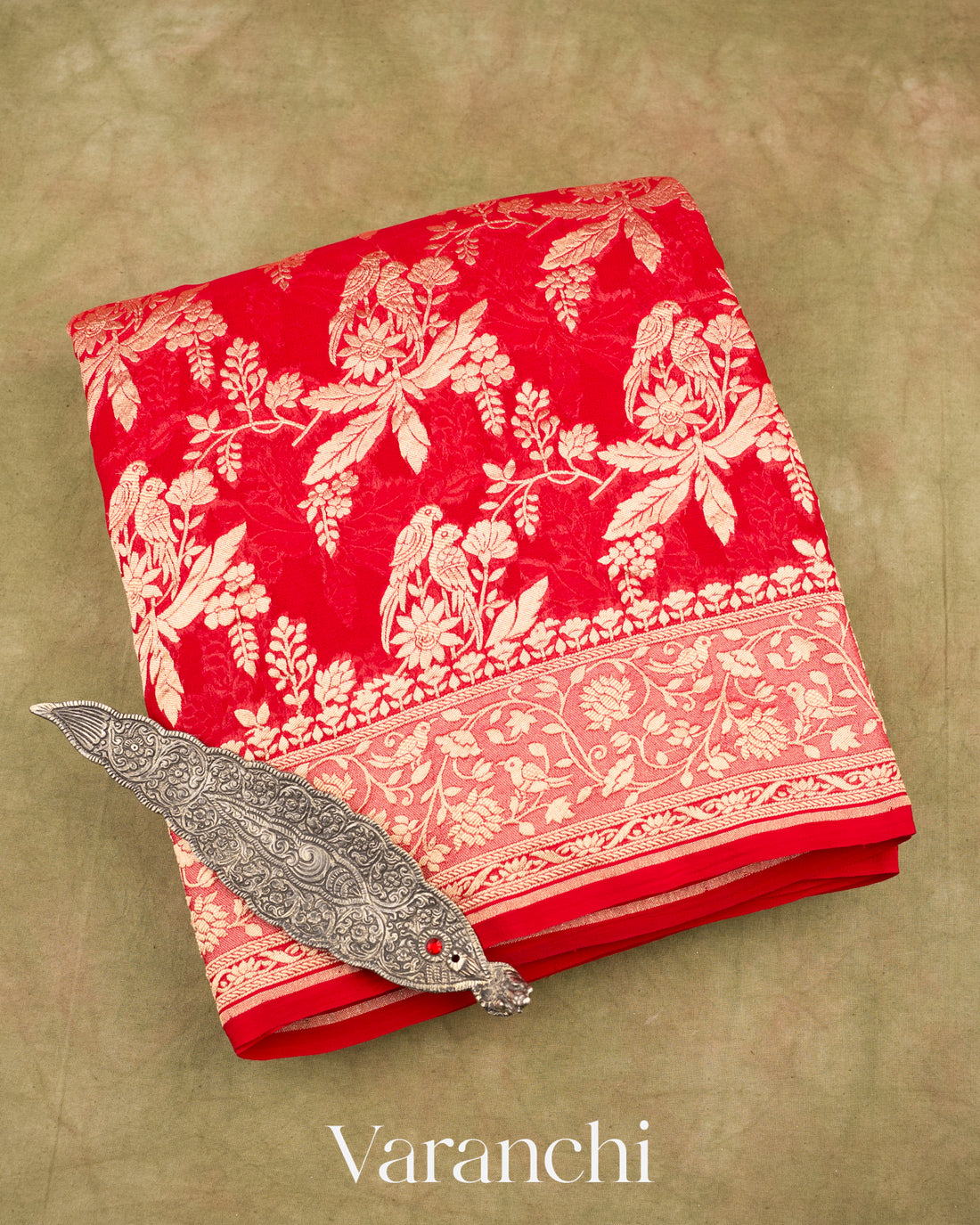 Bright Red Pure Khaddi Georgette Silk Saree