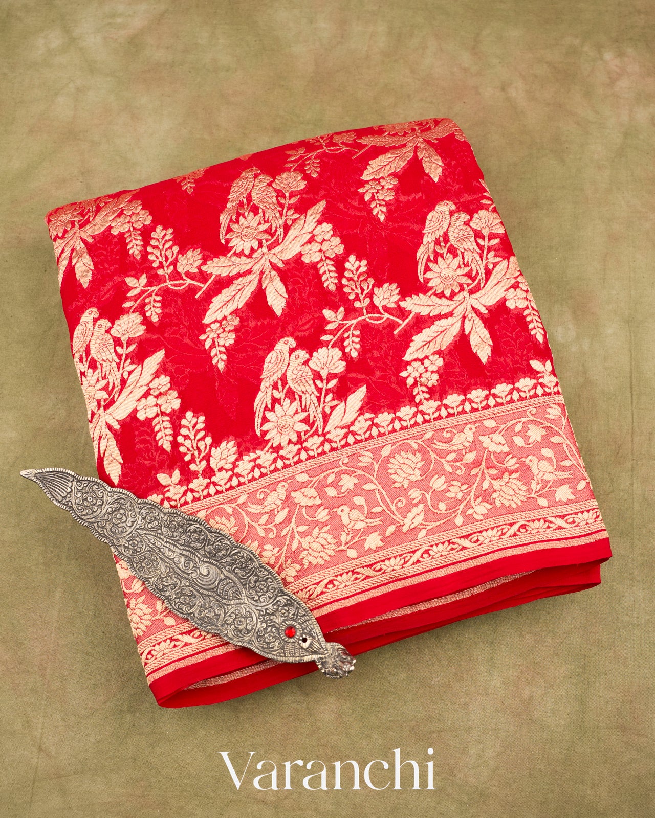 Bright Red Pure Khaddi Georgette Silk Saree