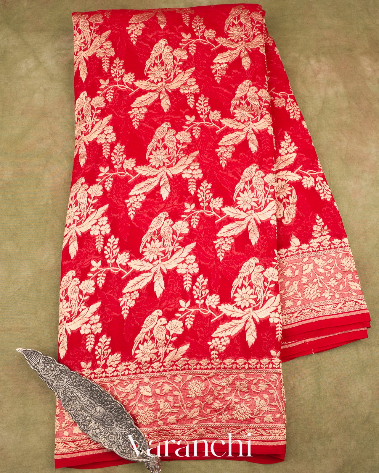 Bright Red Pure Khaddi Georgette Silk Saree