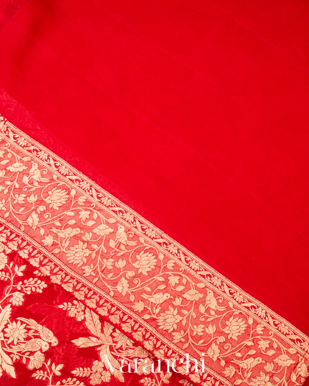 Bright Red Pure Khaddi Georgette Silk Saree