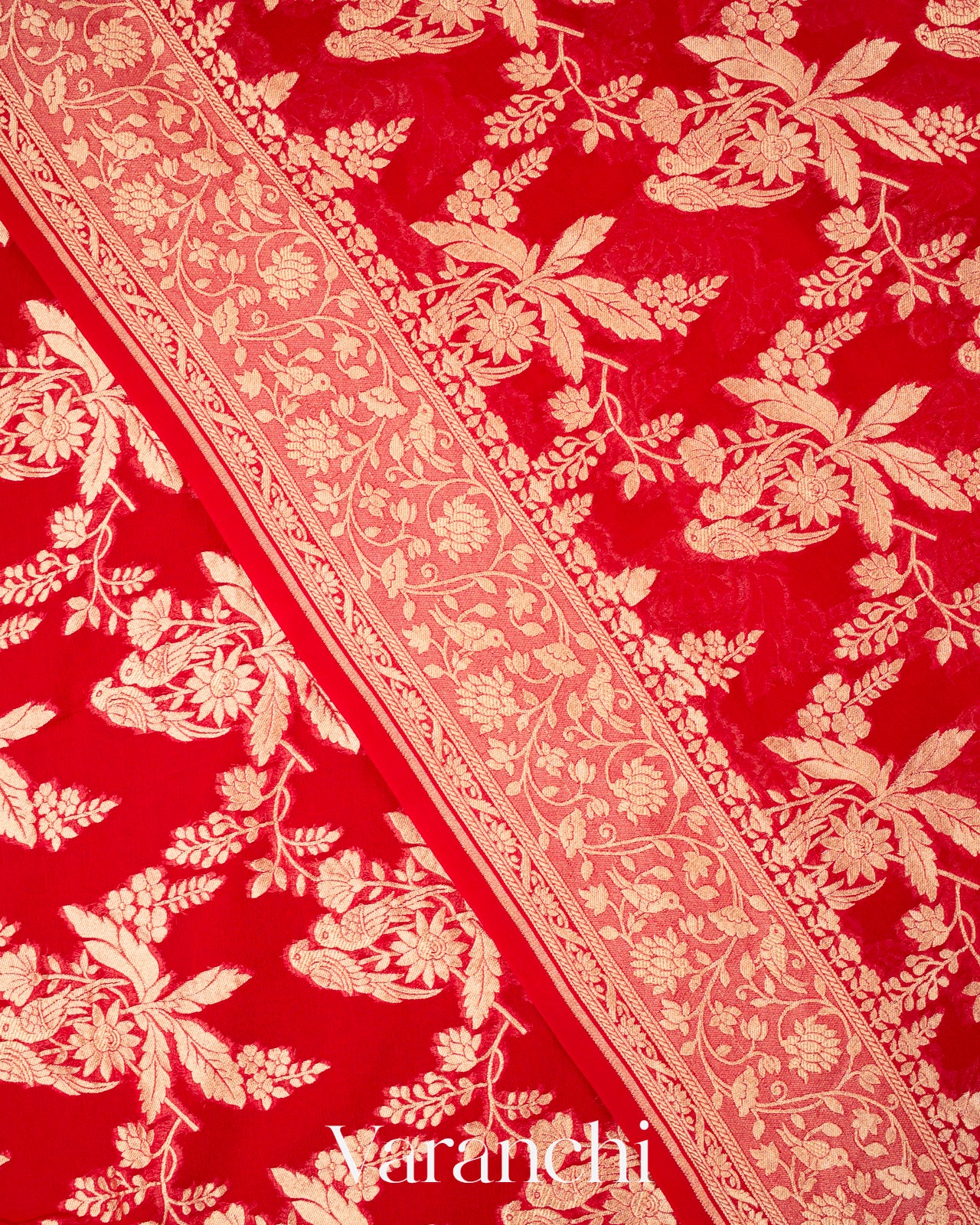 Bright Red Pure Khaddi Georgette Silk Saree
