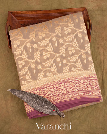 Beige Pure Khaddi Georgette Silk Saree