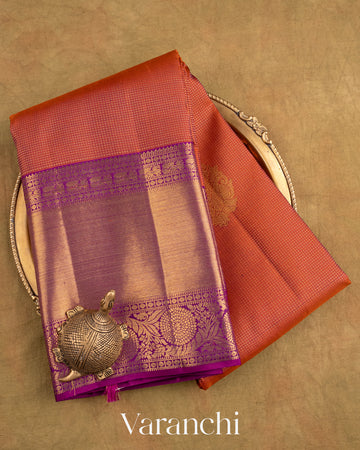 Brick Orange Vaira Oosi Pure Kanchipuram Silk Handloom Saree