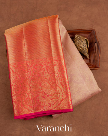 Light Blush Peach Heavy Brocade Pure Kanchipuram Silk Saree