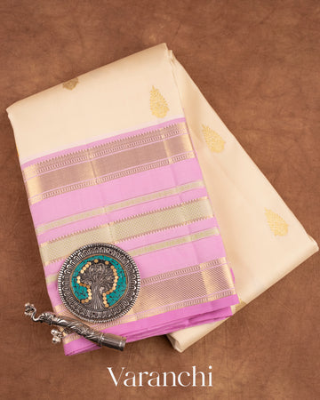 Ivory Pure Kanchipuram Silk Handloom Saree