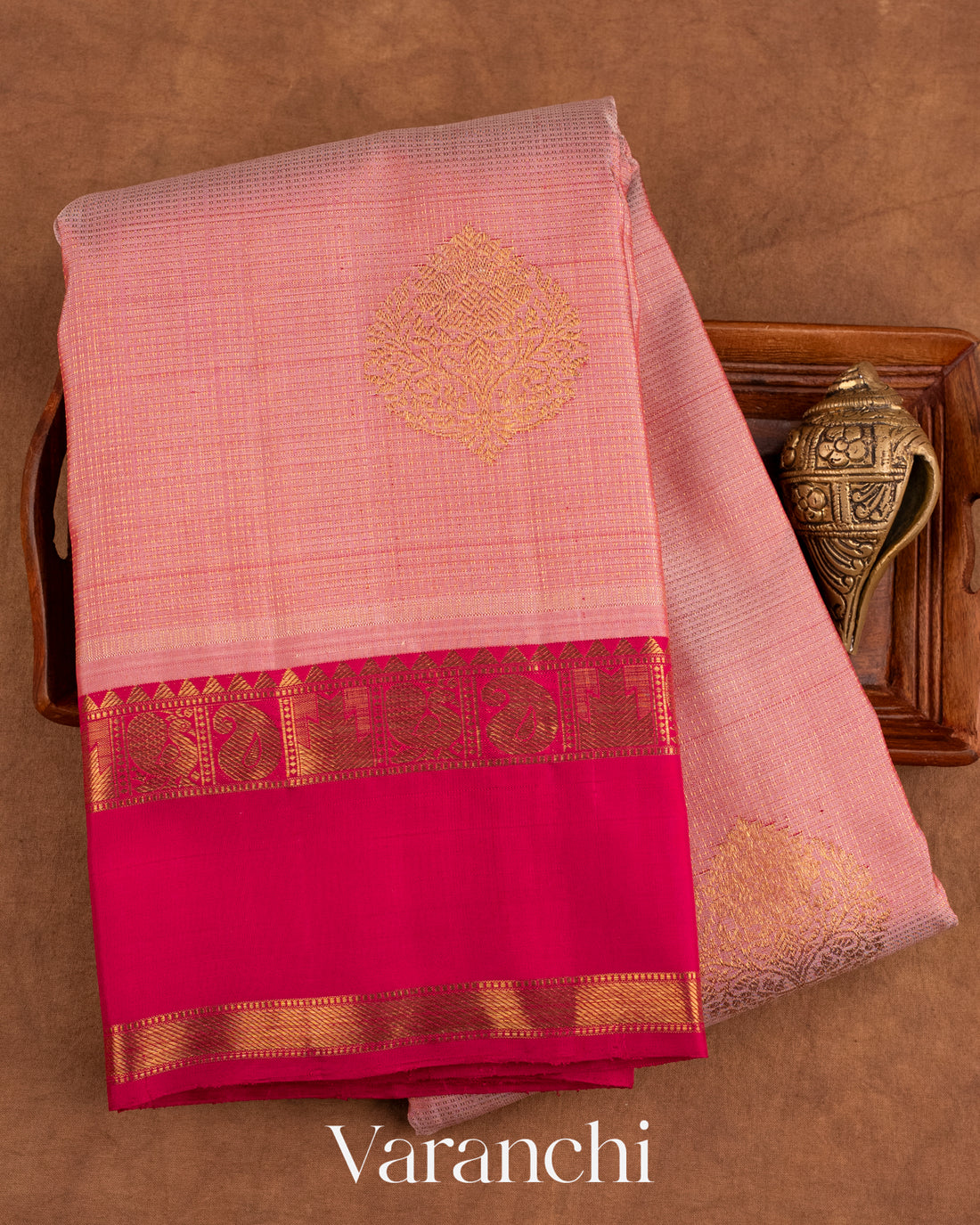 Dusty Pink Vaira Oosi Pure Kanchipuram Silk Handloom Saree