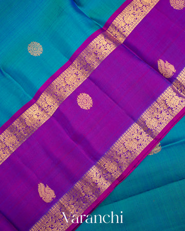 Deep Turquoise Blue Pure Kanchipuram Silk Handloom Saree