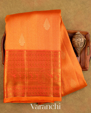Orange Vaira Oosi Pure Tissue Kanchipuram Silk Handloom Saree