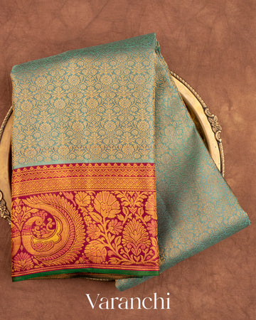 Sea Green Heavy Brocade Pure Kanchipuram Silk Saree