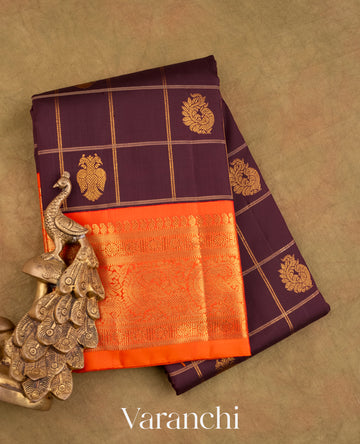 Deep Wine Korvai Pure Kanchipuram Silk Handloom Saree