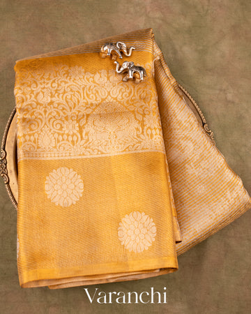 Gold And Silver Lehariya Brocade Pure Kanchipuram Silk Saree