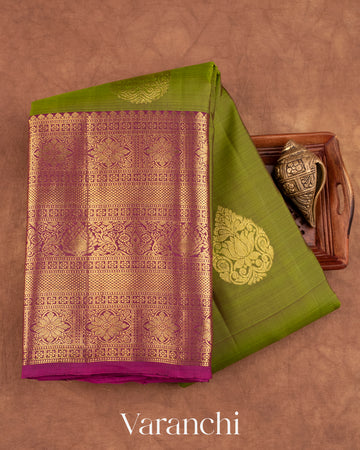 Olive Green Pure Kanchipuram Silk Handloom Saree