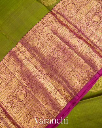 Olive Green Pure Kanchipuram Silk Handloom Saree